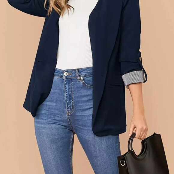 One Button Roll-Up Sleeve Blazer - Picture 3 of 5